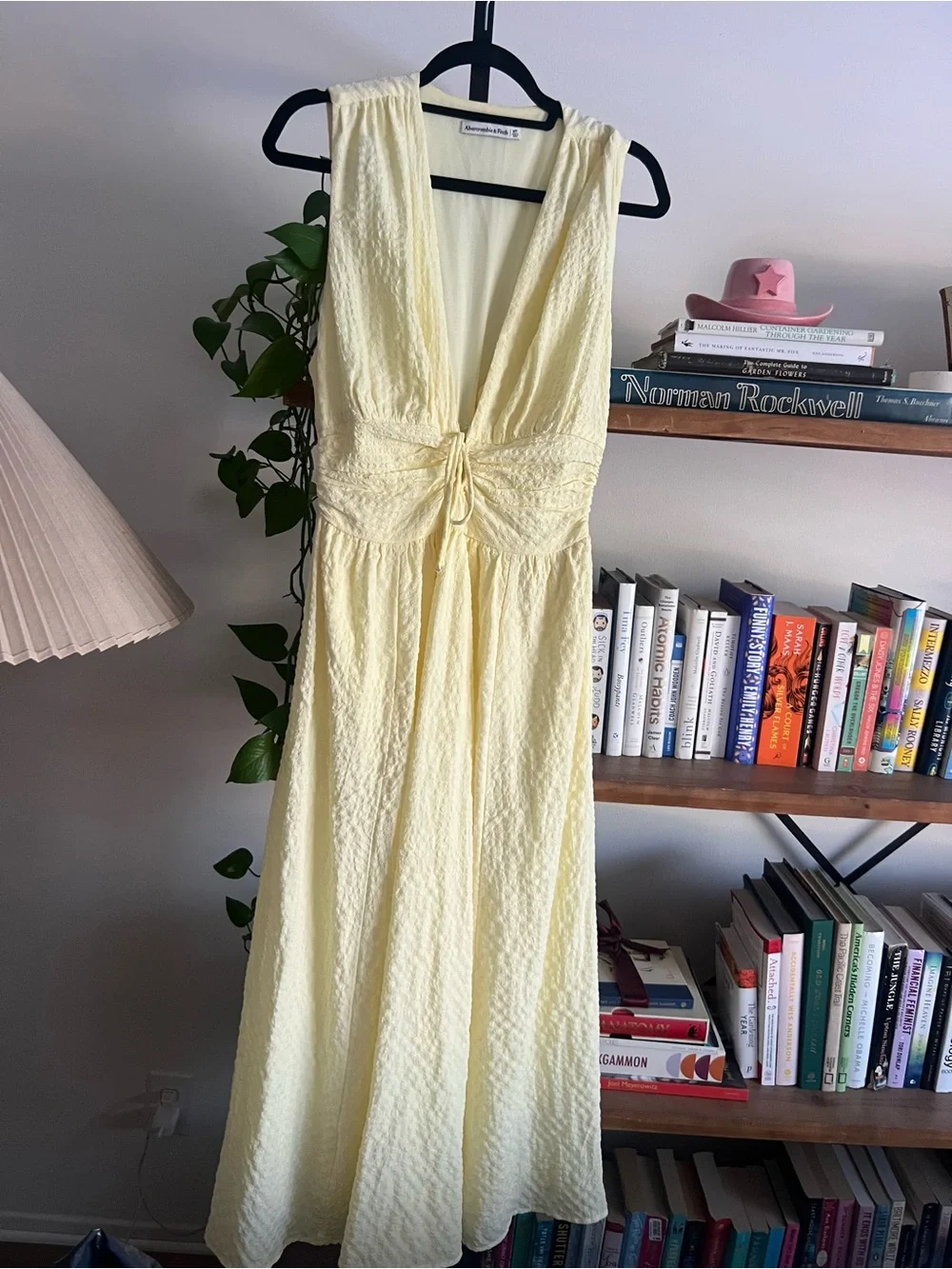 Abercrombie & Fitch Pale Yellow Maxi Dress with Front Tie